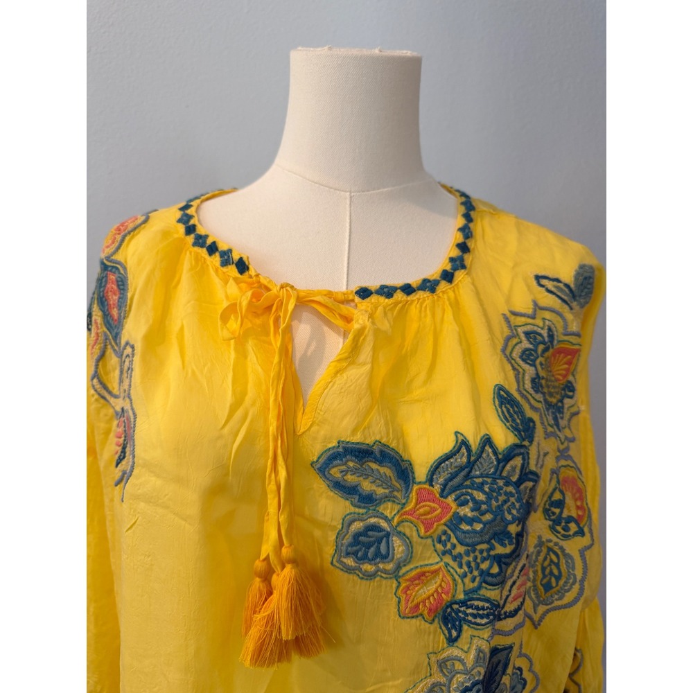 NEW Johnny Was Margot Blouse Odesa Yellow Embroidered Floral Boho Peasant XXL - Picture 3 of 13